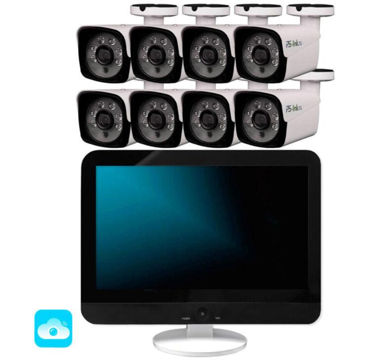 Комплект видеонаблюдения WIFI с монитором 3Мп KIT-W308TB-M беспроводной, 8 камер для улицы, удаленный доступ