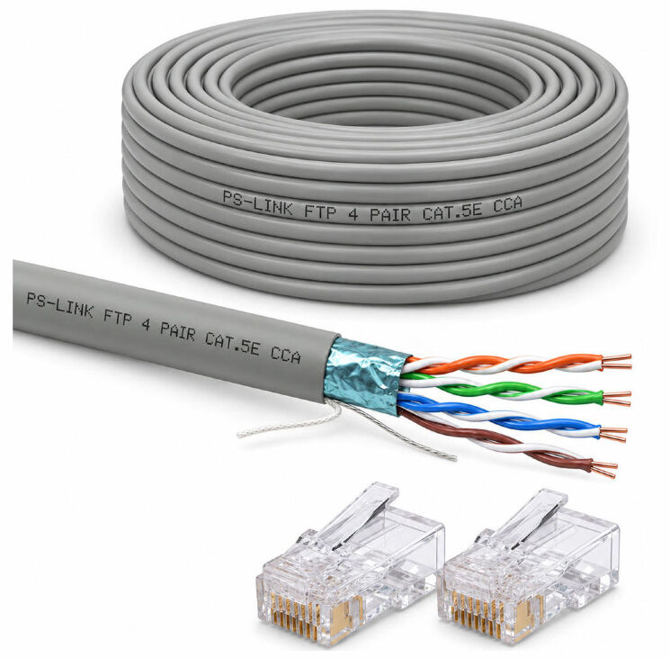 Кабель витая пара FTP4 cat.5E CCA 30 метров FTP-CCA30