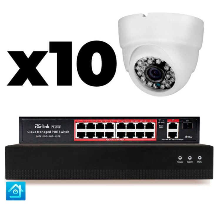 Комплект видеонаблюдения IP 8Мп KIT-A810IP-PL 10 камер для помещения, программный датчик движения, удаленный доступ, ночное видение